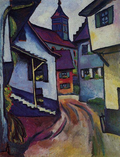 August Macke Street with church in Kandern Norge oil painting art